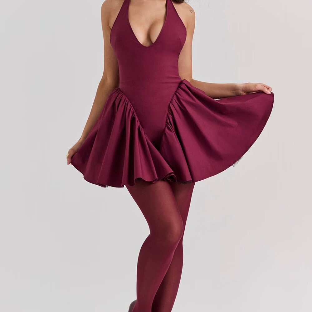 House of CB Valentia Wine Halter Mini Dress Size XS - Picture 5 of 10